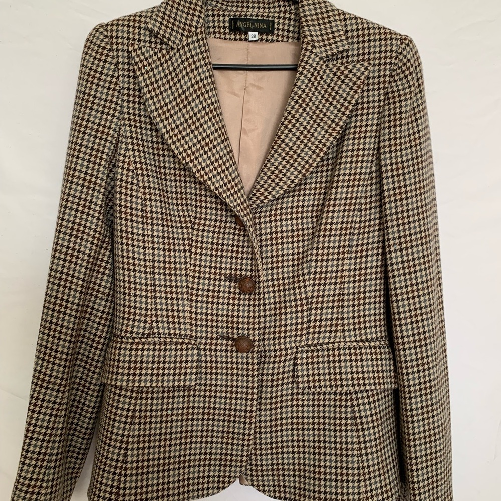 Vintage Houndstooth Blazer made in France « Cashwool » Angel Nina